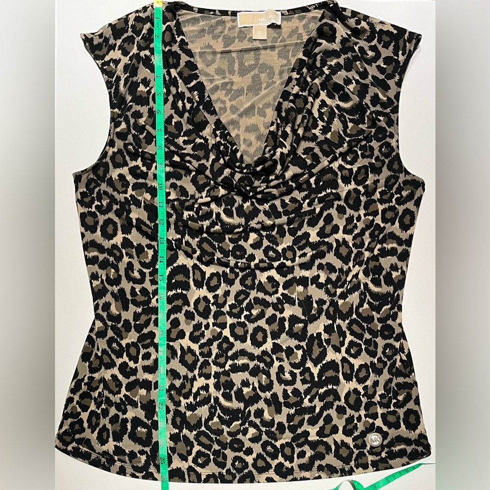 Michael Kors Black and Olive/Tan Leopard Print Blouse Tank - Picture 4 of 7